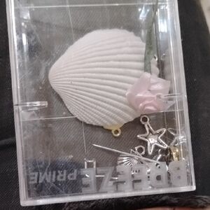 White Seashell Pendant with Pink Rose Accent